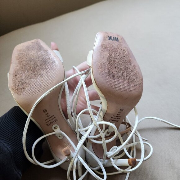 SCHUTZ White Vicki Ankle Wrap Tie Heel - Picture 3 of 6